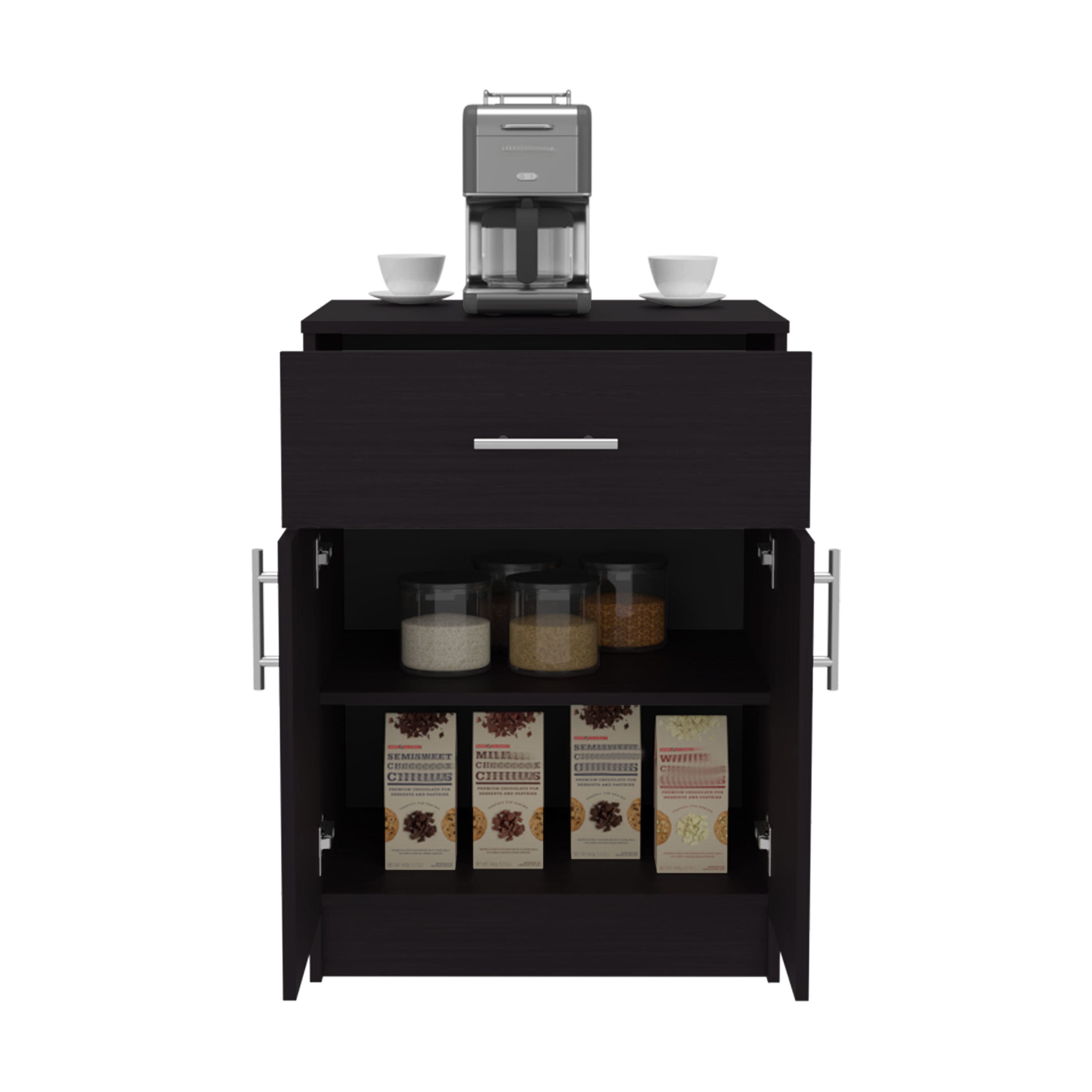 Spaco - Foldable Pantry Cabinet with Drawer and Two Shelves, Wide Top Surface for Kitchen Storage, Compact for Pots Pans - Black