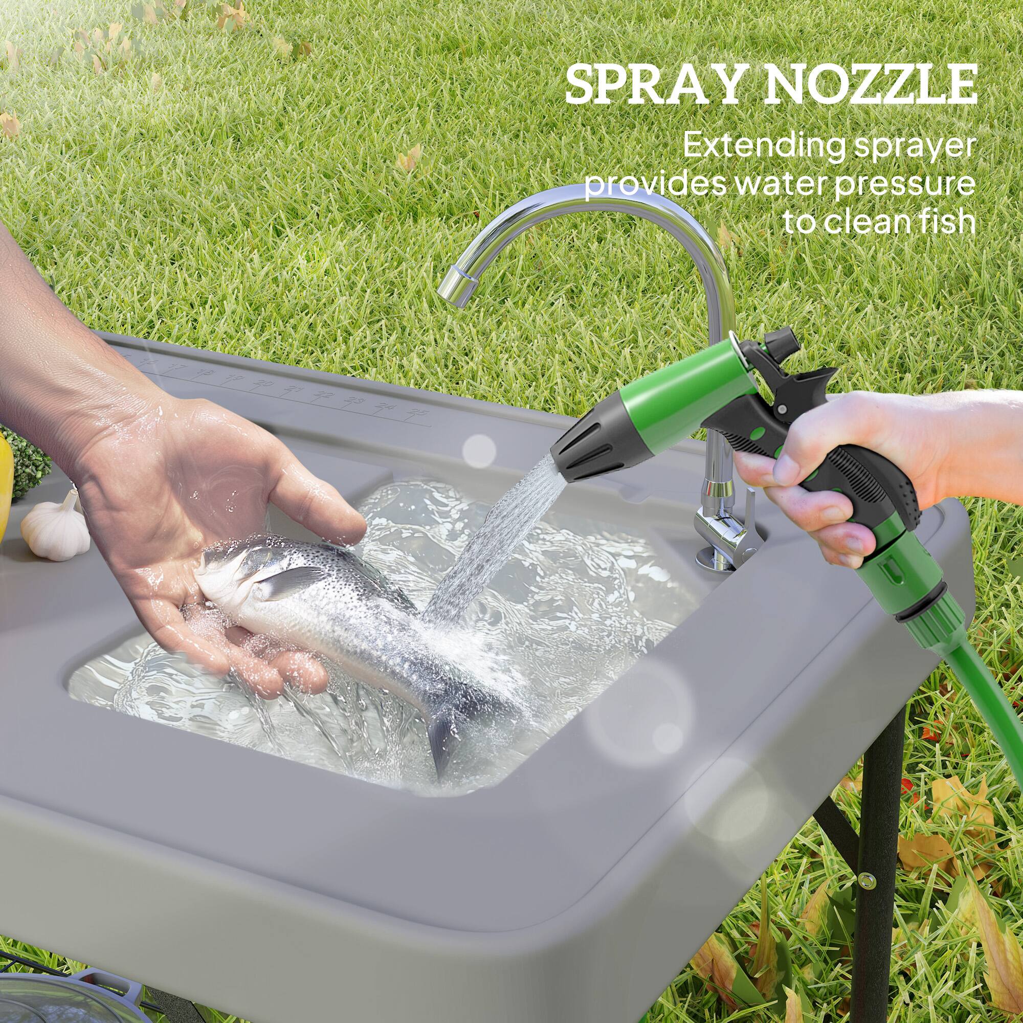 SPRAY NOZZLE

Extending sprayer provides water pressure to clean fish.