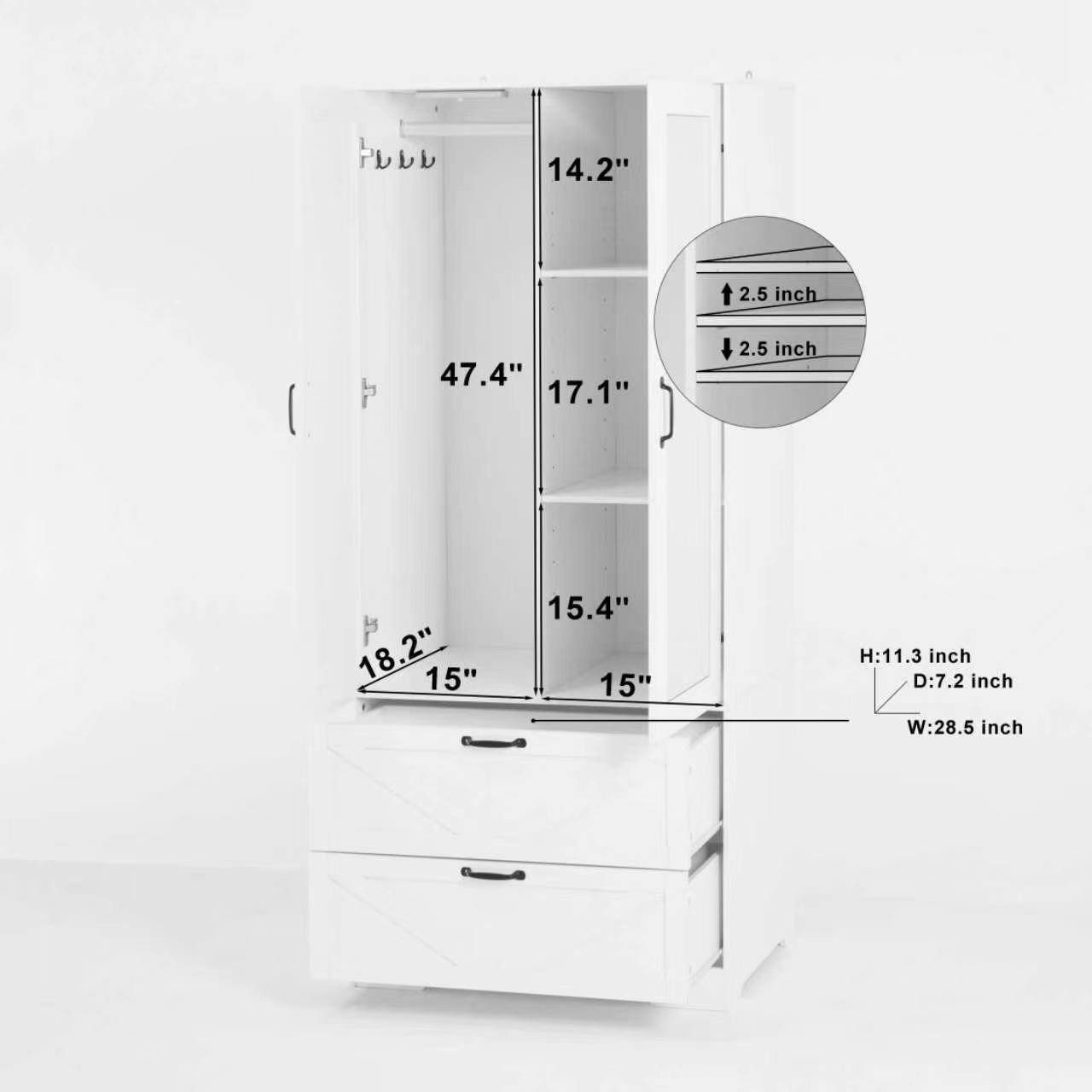 Pbbb

14.2"
2.5 inch
47.4" 17.1"
2.5 inch
18.2" 15"
15.4" 15"

H:11.3 inch D:7.2 inch W:28.5 inch
