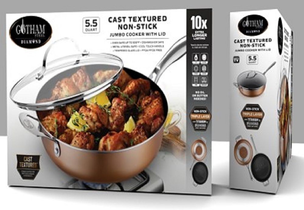 Gotham Steel Copper Cast Textured 5.5 qt Nonstick Jumbo Cooker with Glass Lid