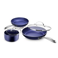 Granitestone - Non Stick 5pc Cookware Set with Ultra Nonstick Durable Mineral & Diamond Triple Coated Surface - Blue - Angle_Zoom