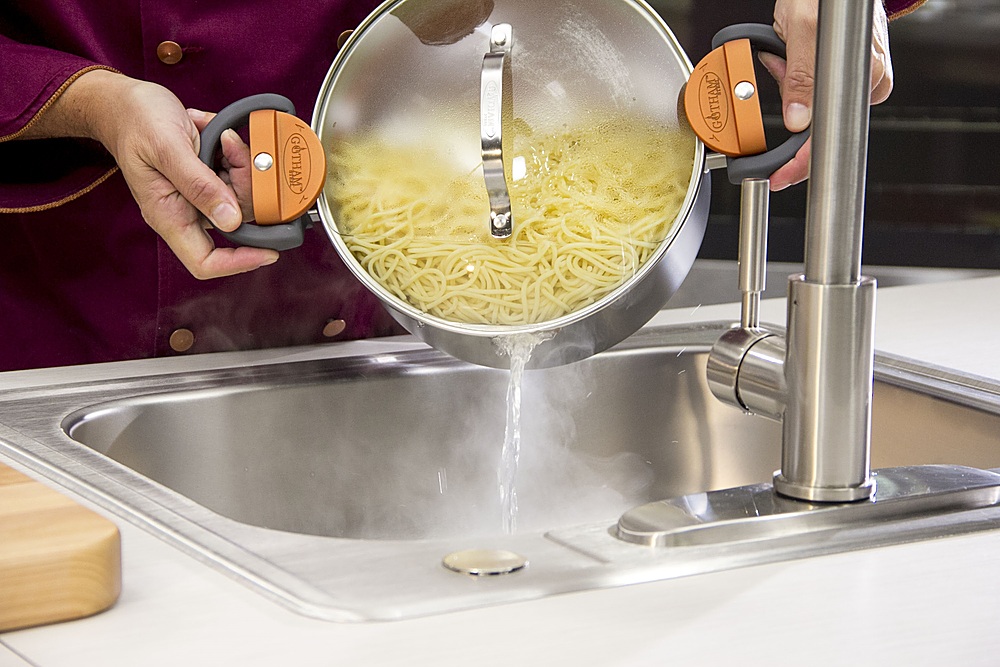 Gotham® Pasta Pot  The New Non-Stick Pasta Pot With Glass Lid and Built in  Strainer!