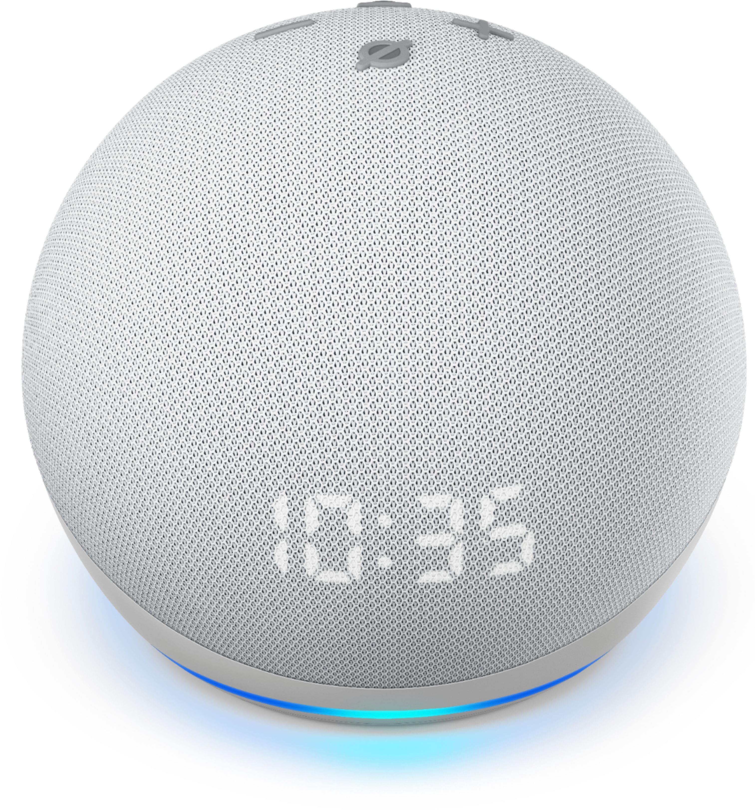 Front. Amazon - Echo Dot (4th Gen) Smart speaker with clock and Alexa - Glacier White.