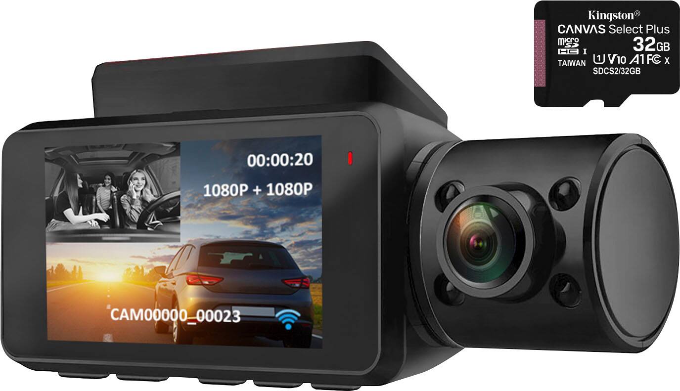 Front. Rexing - V3 Plus Front and Cabin Dash Cam with Built-in GPS Wi-Fi Connect - Black.