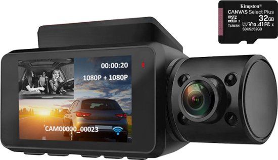 Rexing - V3 Plus Front and Cabin Dash Cam with Built-in GPS Wi-Fi Connect - Black