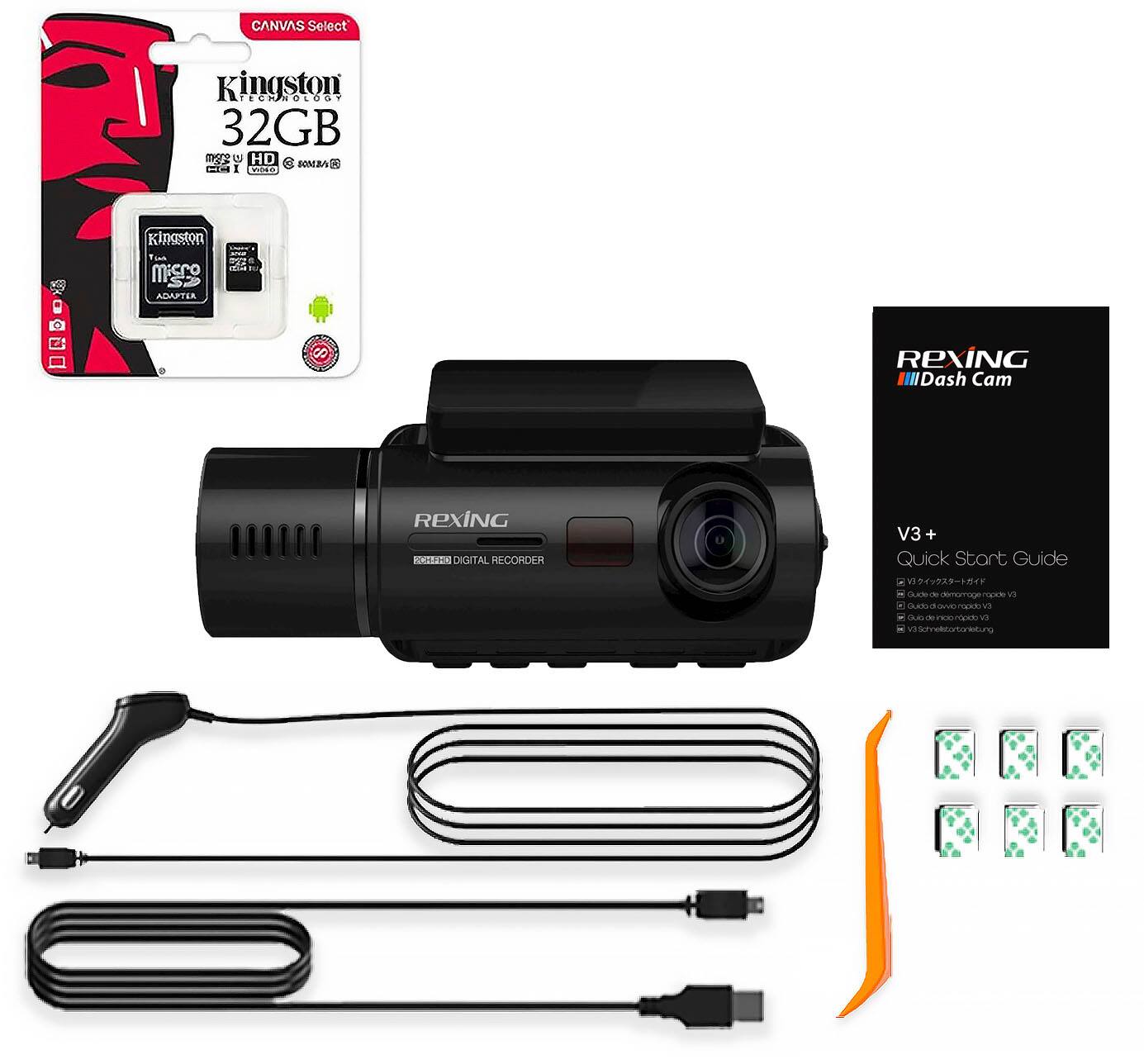 Alt View 13. Rexing - V3 Plus Front and Cabin Dash Cam with Built-in GPS Wi-Fi Connect - Black.