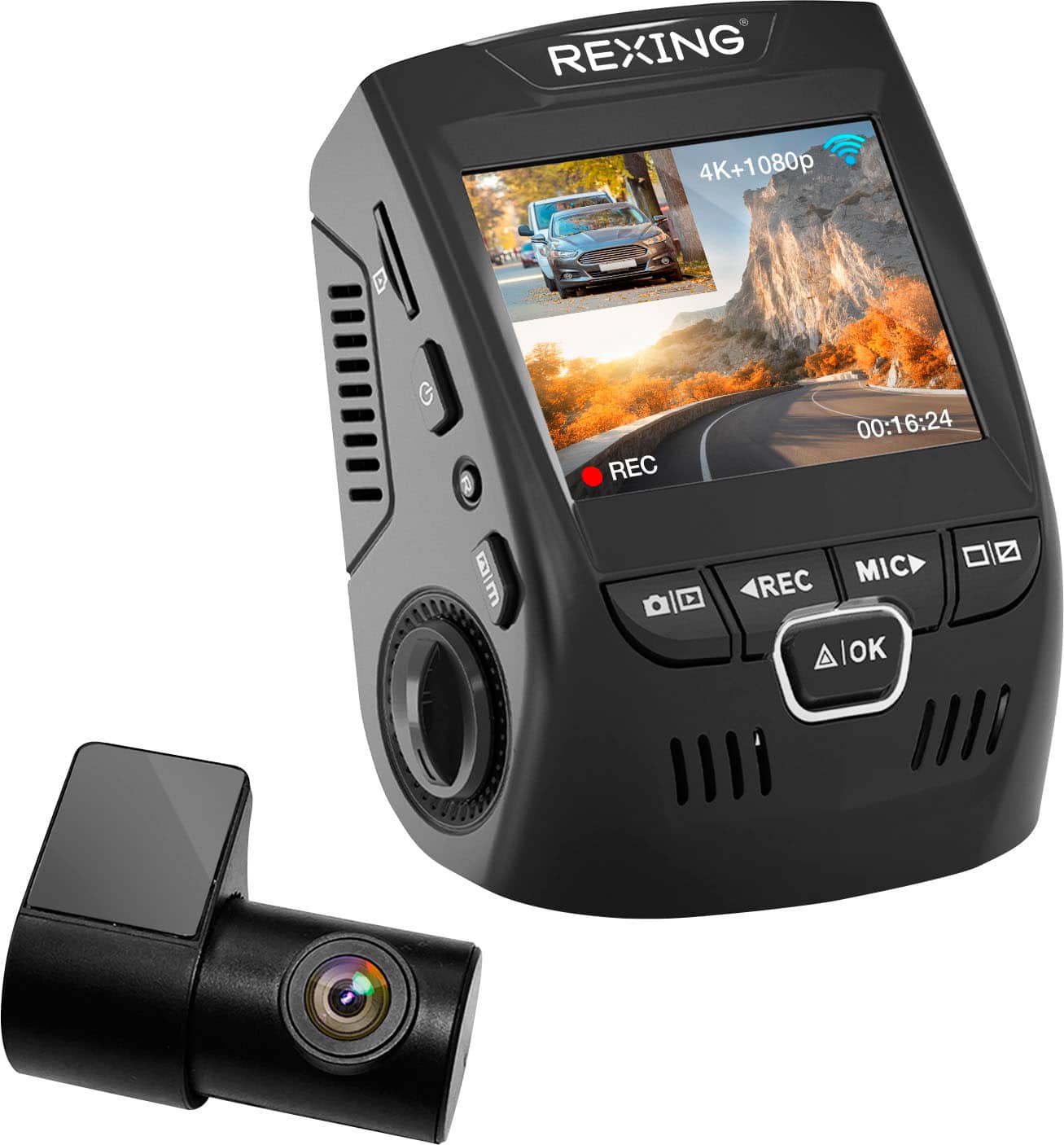 Angle. Rexing - V1P Plus 4K UHD Front and Rear Dash Cam with Wi-Fi - Black.