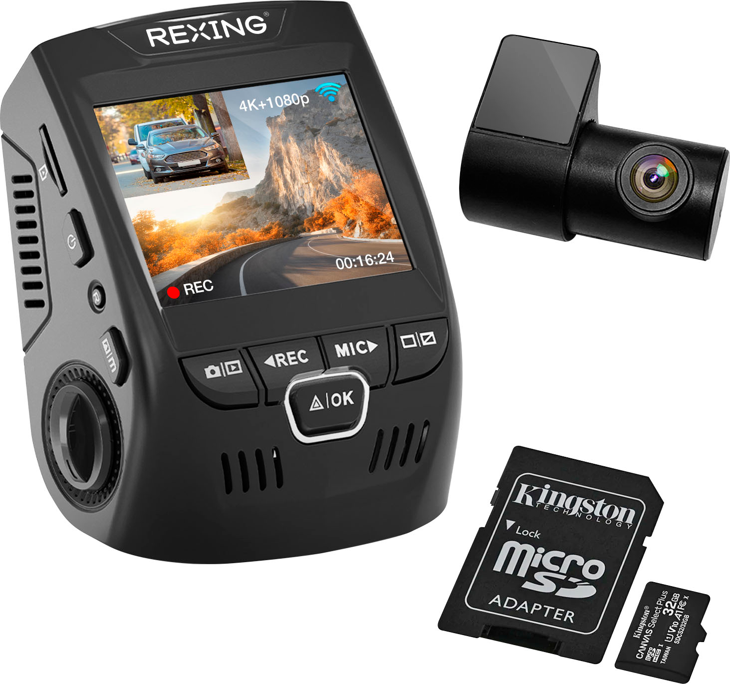 Amuseren knoop Mondstuk Rexing V1P Plus 4K UHD Front and Rear Dash Cam with Wi-Fi Black  V1P-PLUS-BBY - Best Buy