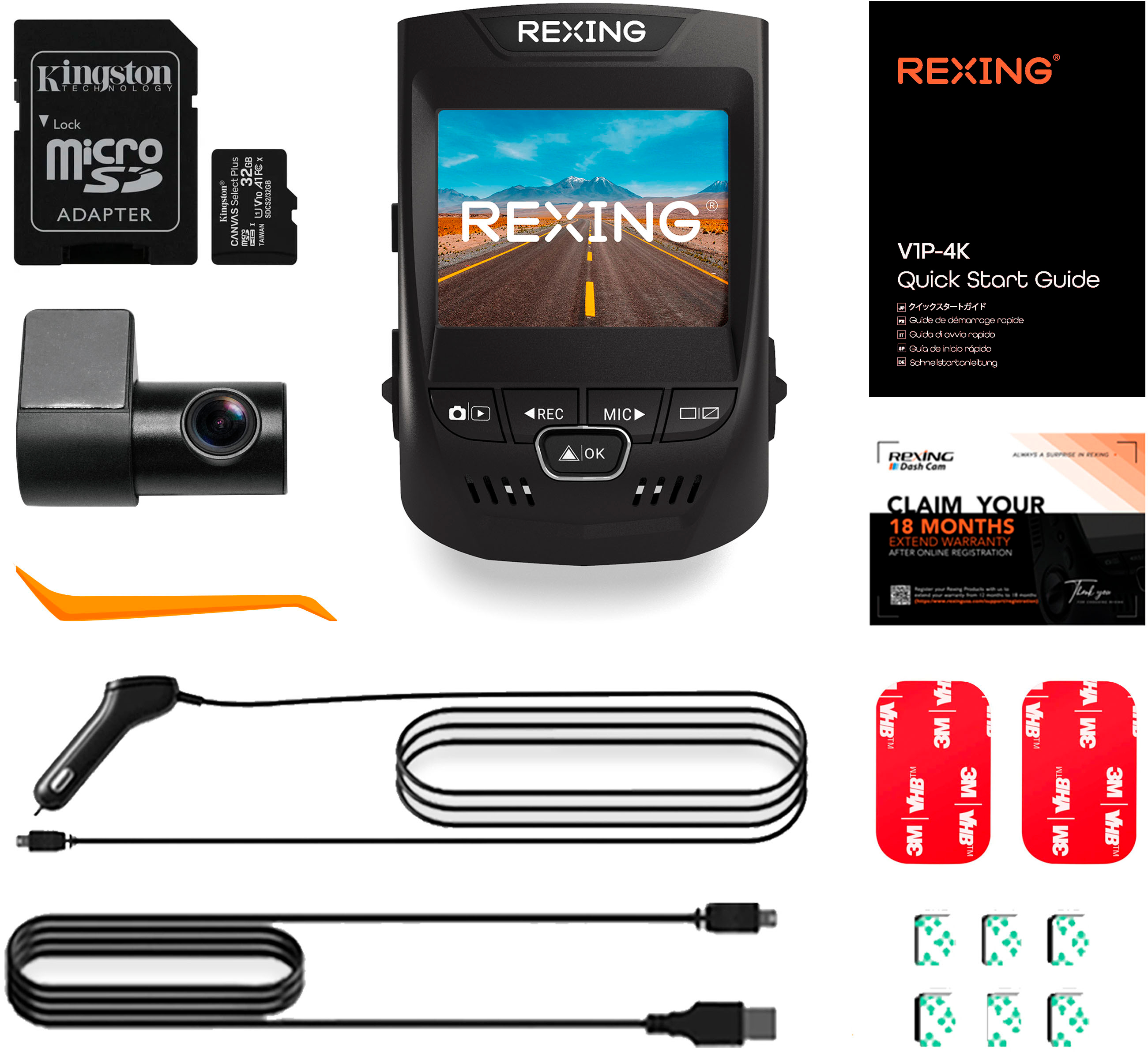 Rexing V1P Plus 4K UHD Front and Rear Dash Cam with Wi-Fi Black