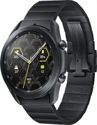 Angle. Samsung - Galaxy Watch3 Titanium Smartwatch 45mm BT - Mystic Black.