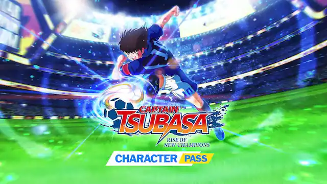The image features a soccer player in action, possibly Captain Tsubasa, with the text "Captain Tsubasa New Rise Champions of Character Pass" displayed in the background. The player is kicking a soccer ball, and the scene is set on a field. The image is likely promoting a new game or update related to Captain Tsubasa. - E10+ (Everyone 10+)