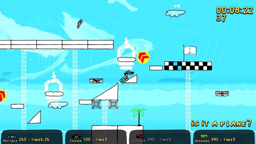 The image features a video game with a plane flying through the air, and the text "Is it a plane?" appears at the bottom of the screen. The game has a cartoonish appearance, and the plane is flying over a beach. The game seems to be a fun and engaging activity for players.