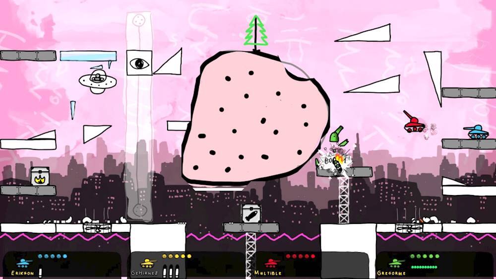 The largest text in the image reads "BOOM 100 E RIKSON! GEHIRNE8! MULTIBLE GL GREGORME!"