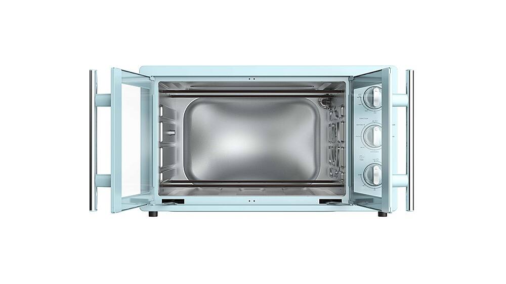 Left View: Galanz Retro French Door Toaster Oven - behop blue