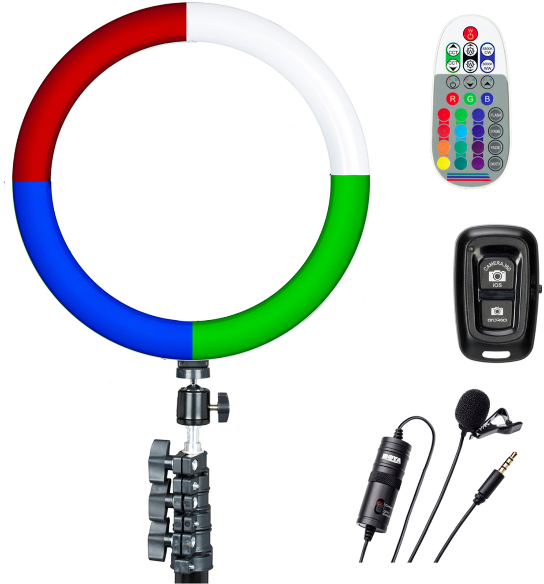 Sunpak 12" Rainbow Light Vlogging Kit w/BOYA Lavalier Microphone Bluetooth Remote for Smartphones and Cameras - Best Buy