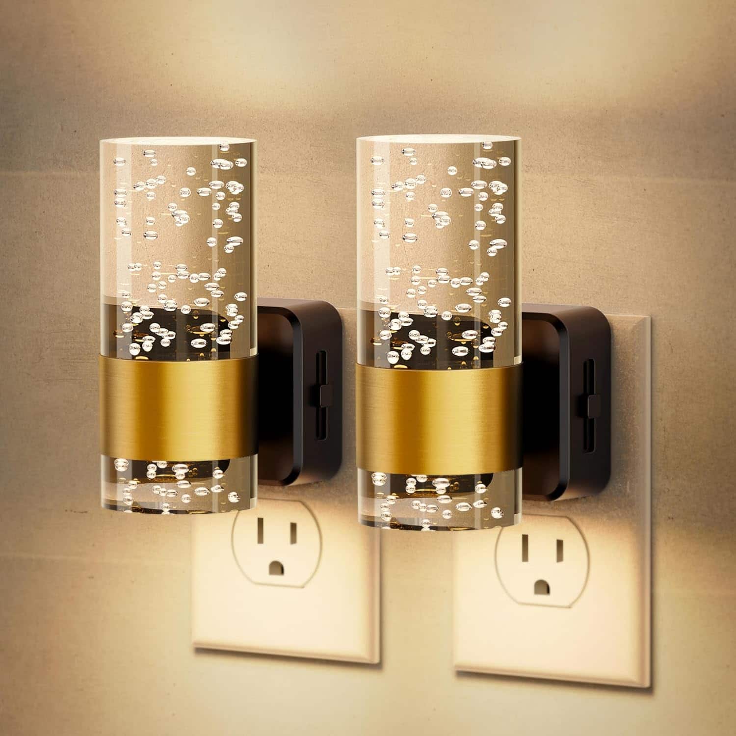 FINEAK - Night Lights Plug into Wall,2 Pack 3000K Dimmable LED Night Light with Adjustable Brightness - Gold