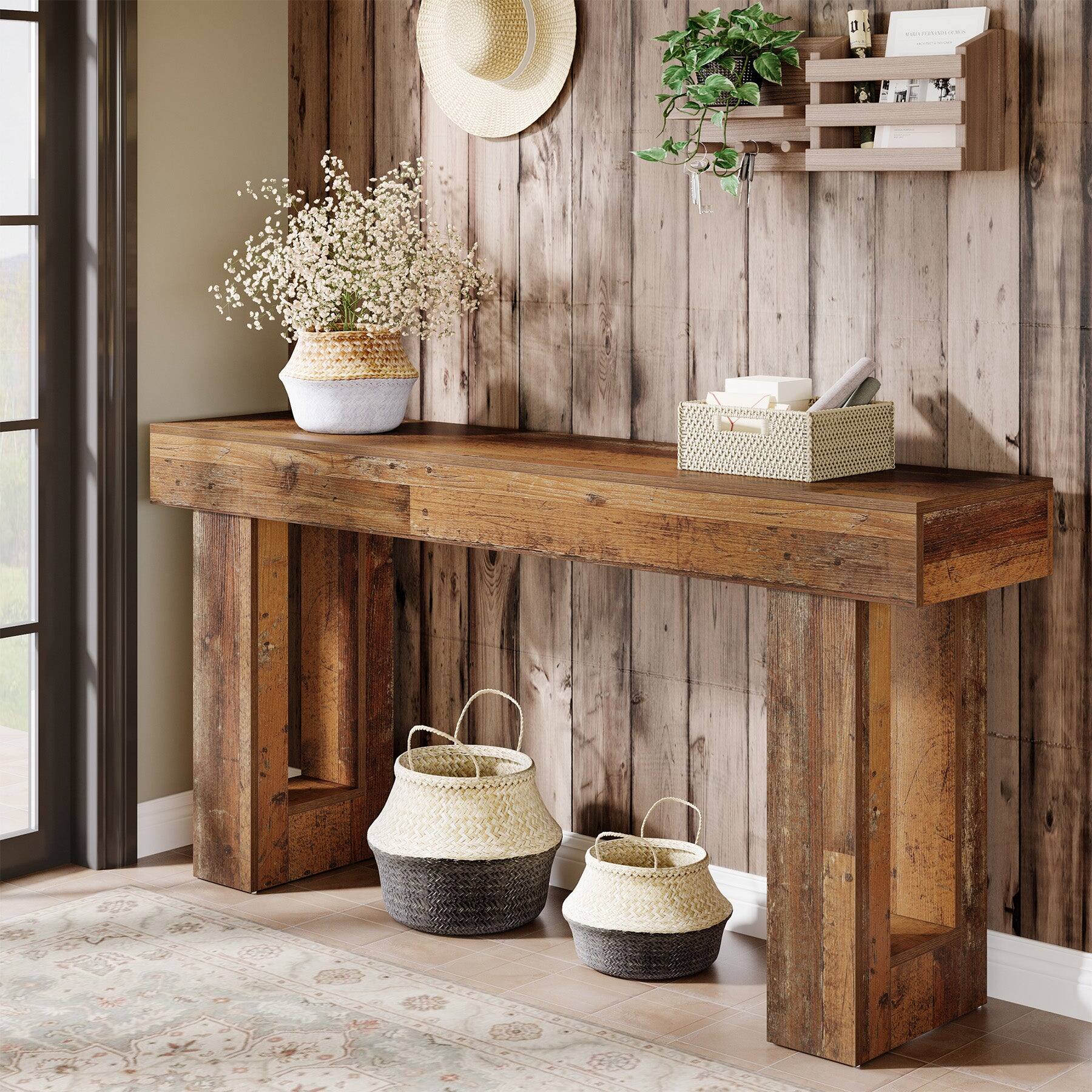 Alt View 1. Tribesigns - Console Table with Engineered Wood Construction and Rectangular Top for Entryway and Hallway - Brown.