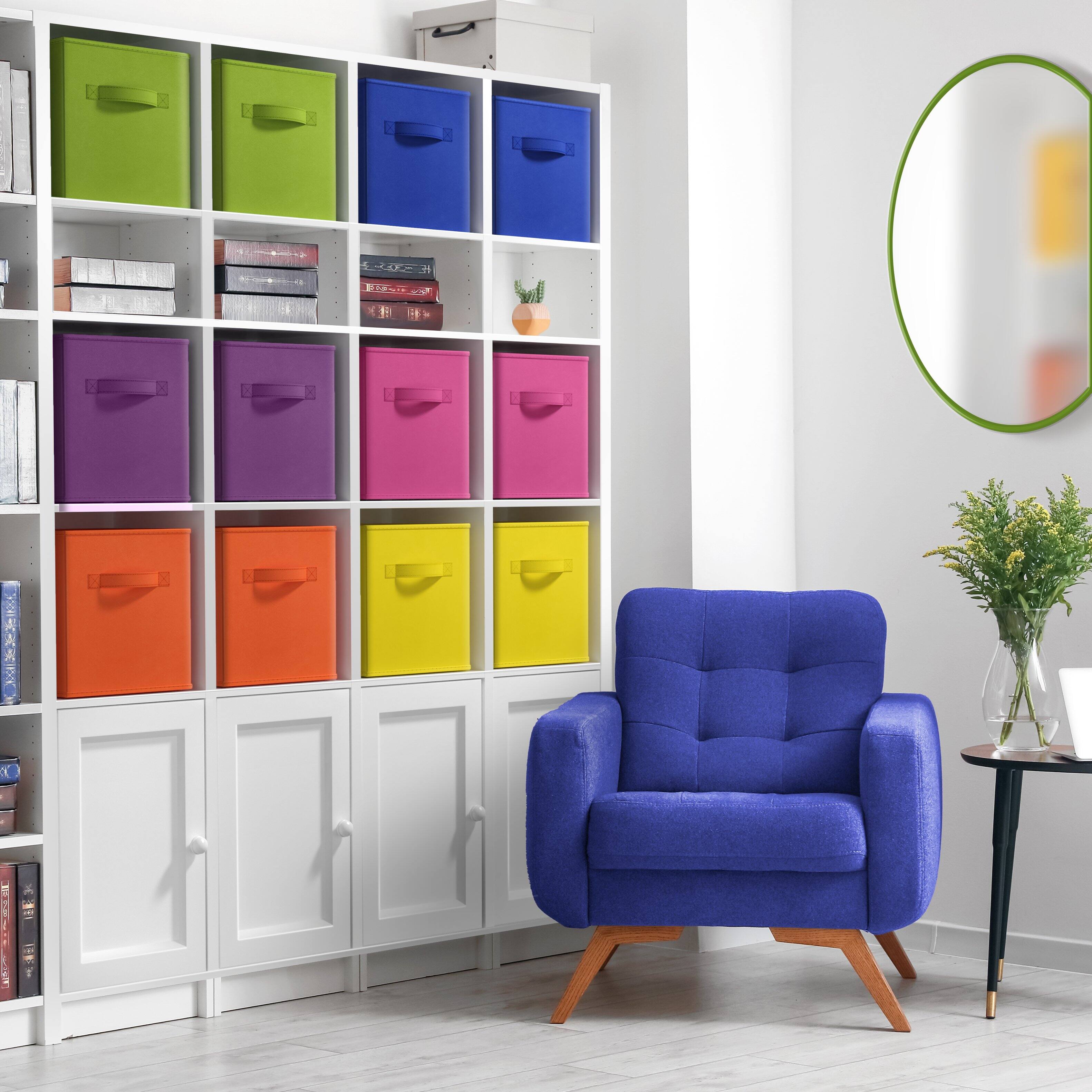 Alt View 1. Sorbus - Sorbus 11 Inch Storage Bins, Fabric Storage Cubes with Handle - 12 Foldable Baskets for Organizing Clothes, Toys - Bright Rainbow.