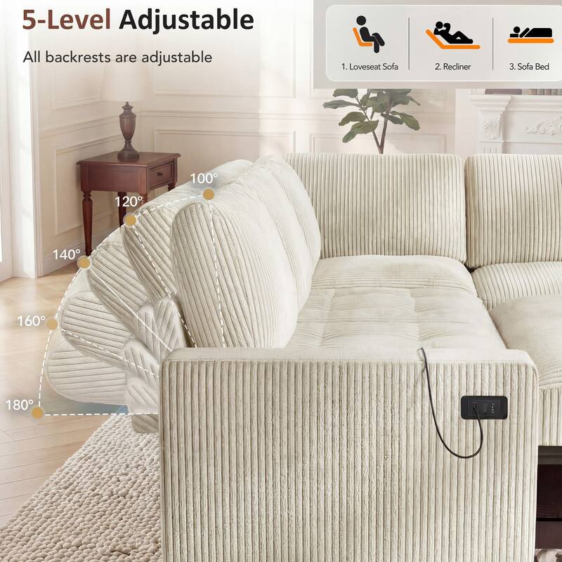 5-Level Adjustable  
All backrests are adjustable  
1. Loveseat Sofa  
2. Recliner  
3. Sofa Bed  
100° 120° 140° 160° 180°