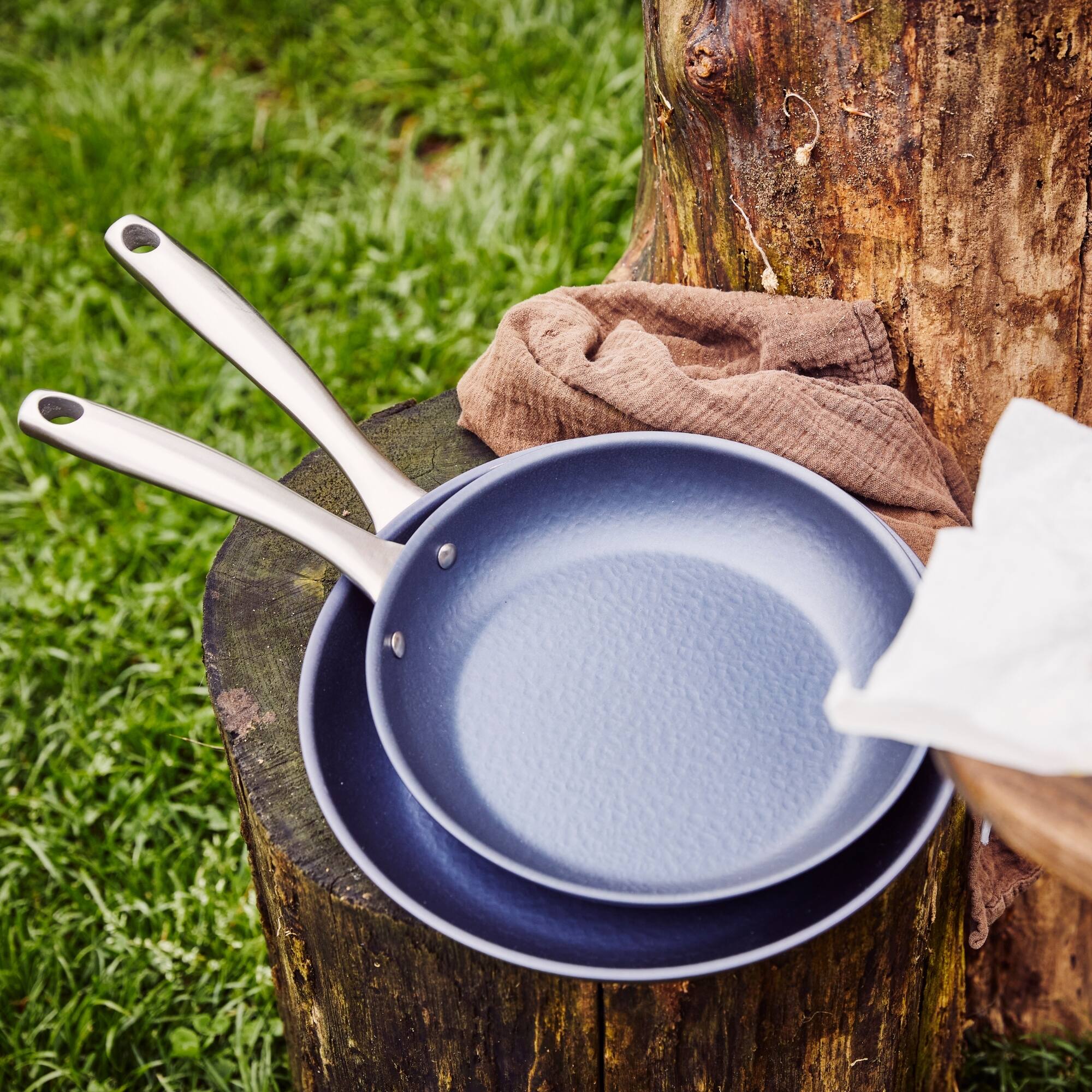 Left. Alva - Alva Black Angus Carbon Steel Frying Pan 9.5" - Pre-Seasoned, Oven Safe and Toxin-Free Cookware - Blue.