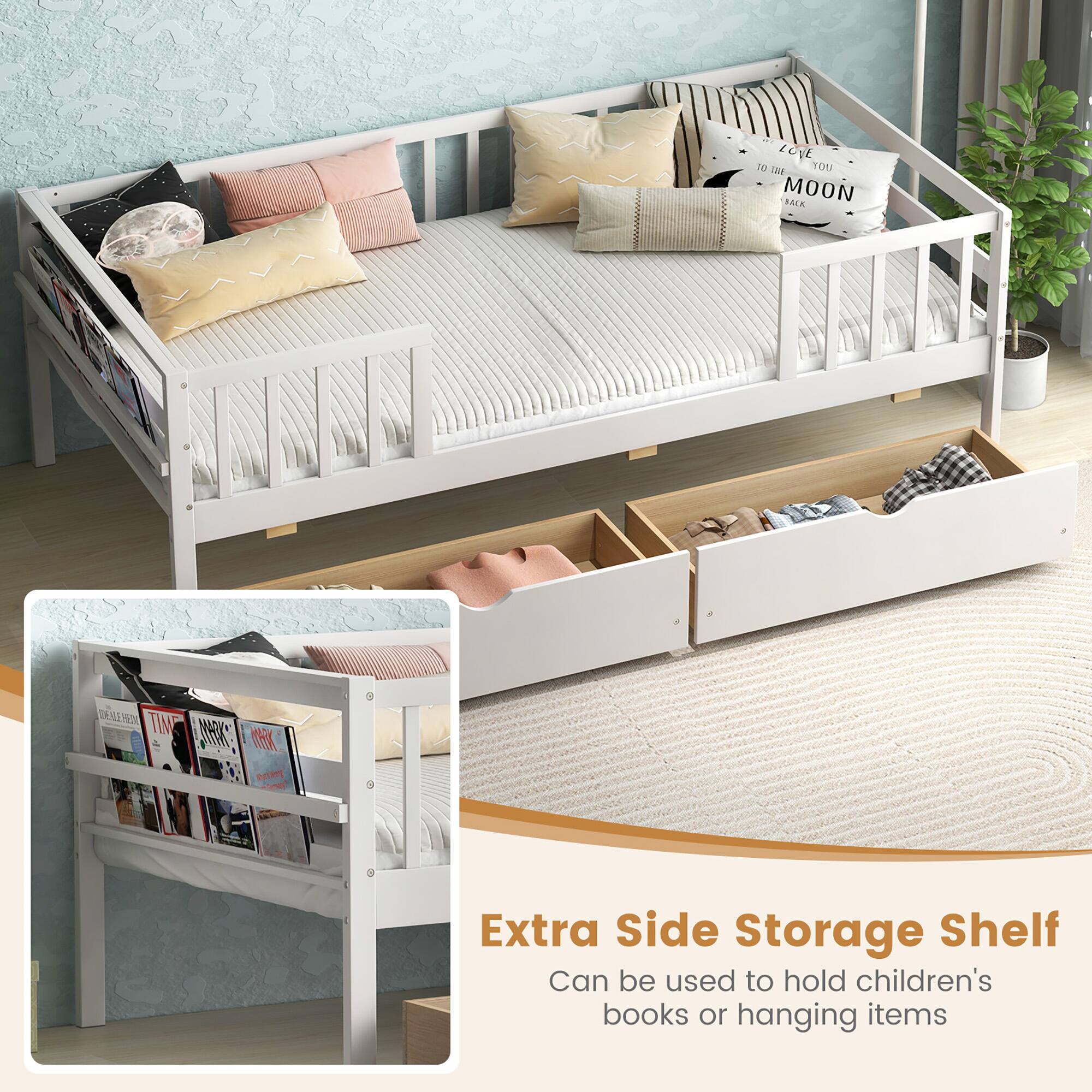 Extra Side Storage Shelf  
Can be used to hold children's books or hanging items
