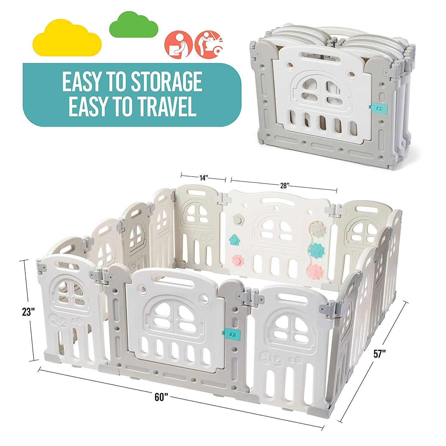 EASY TO STORAGE  
EASY TO TRAVEL  

14"  
28"  
23"  
57"  
60"