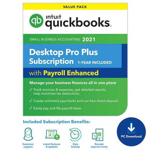 Intuit - QuickBooks Desktop Pro Plus 2021 with Payroll Enhanced (1-Year Subscription) - Windows [Digital]