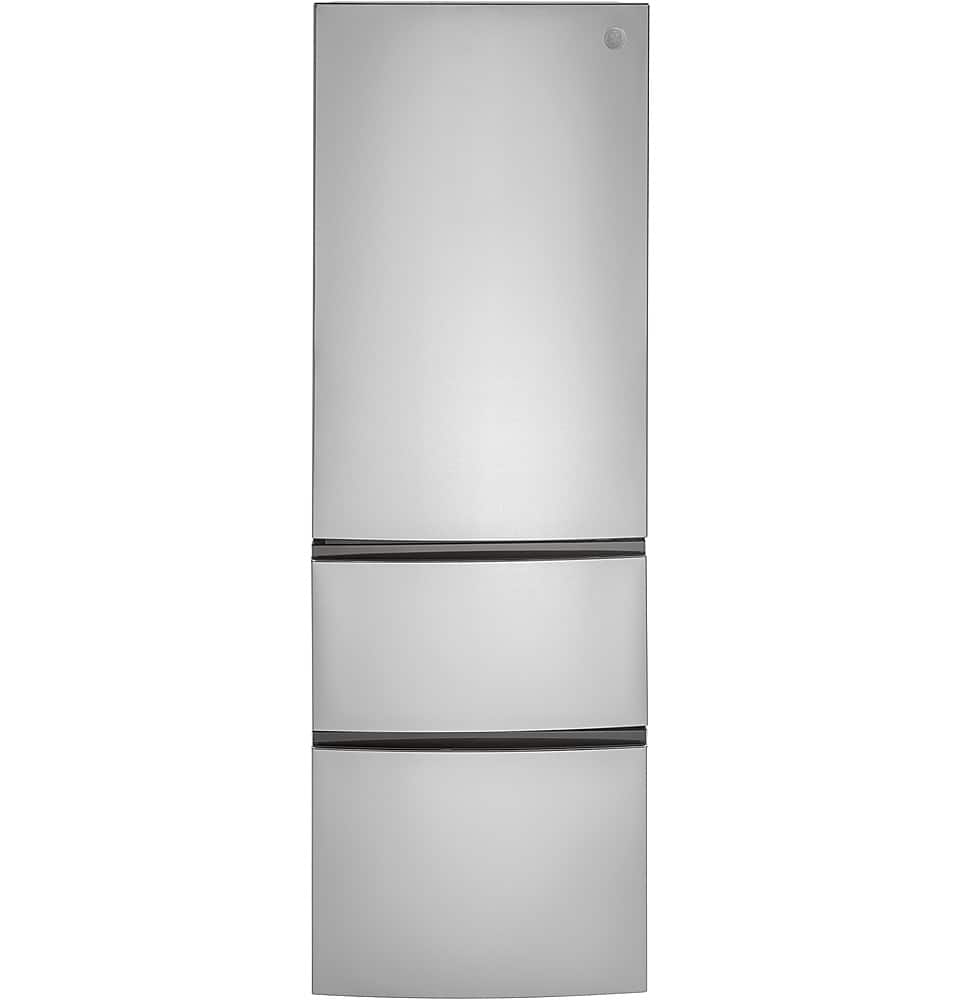 Front. GE - 11.9 Cu. Ft. Bottom-Freezer Refrigerator - Stainless Steel.