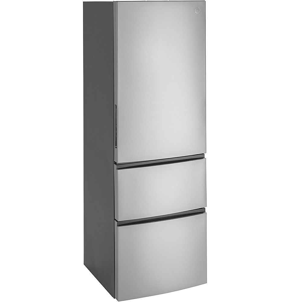 Left View: GE - 21.0 Cu. Ft. Bottom-Freezer Refrigerator - Stainless steel