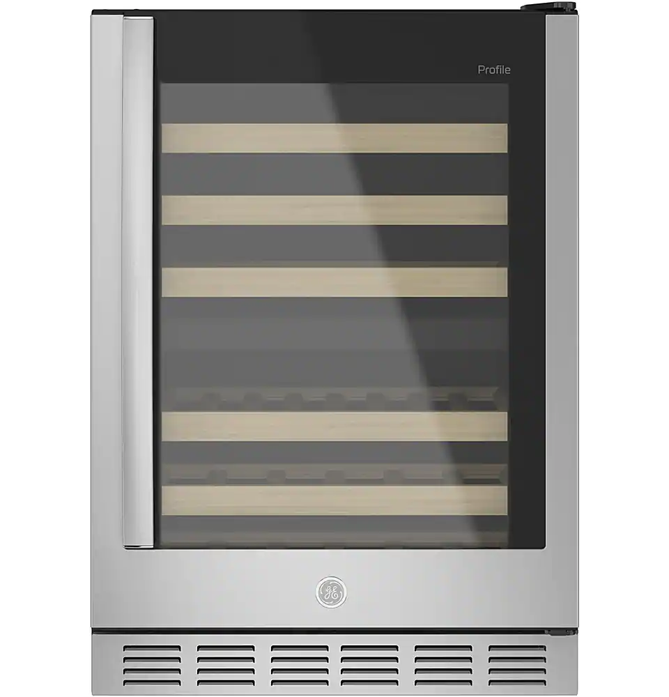 Front. GE Profile - 44-Bottle Dual Zone Wine Cooler - Stainless Steel.