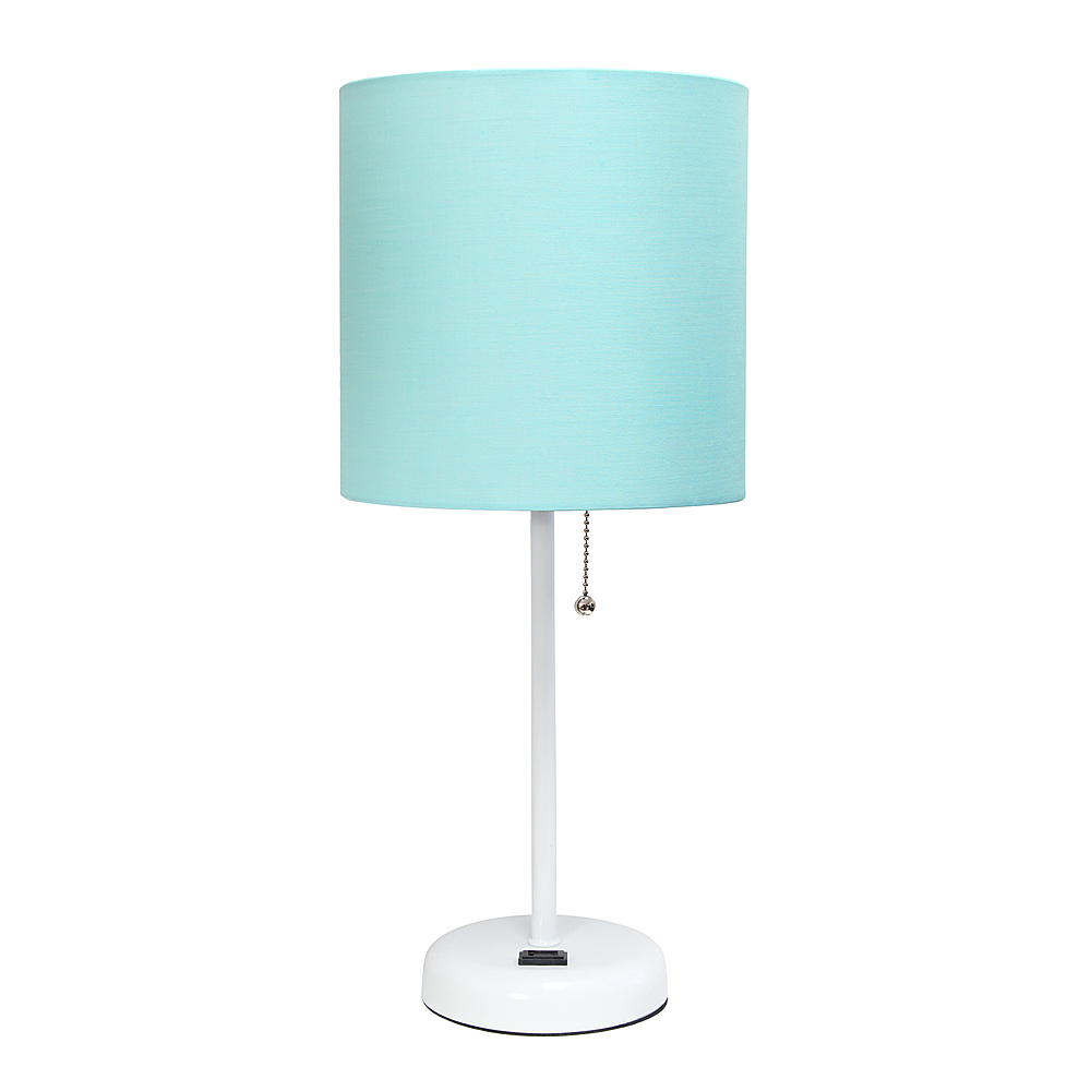 Angle View: Limelights - Stick Lamp with Charging Outlet and Fabric Shade - White/Aqua