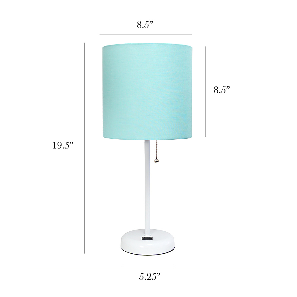 Left View: Limelights - Stick Lamp with Charging Outlet and Fabric Shade - White/Aqua