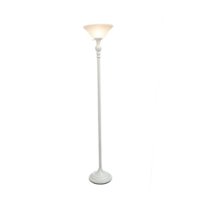Elegant Designs - 1 Light Torchiere Floor Lamp with Marbleized White Glass Shade - White - Front_Zoom