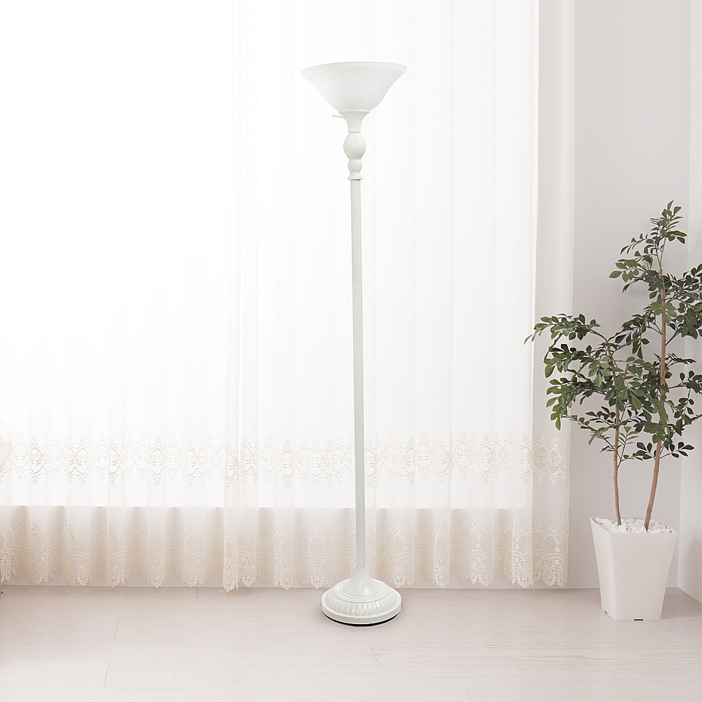 Elegant Designs 1 Light Torchiere Floor Lamp with Marbleized White Glass  Shade White LF2001-WHT - Best Buy