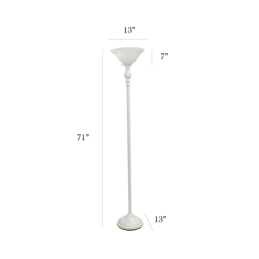 Left View: Elegant Designs - 1 Light Torchiere Floor Lamp with Marbleized White Glass Shade - White