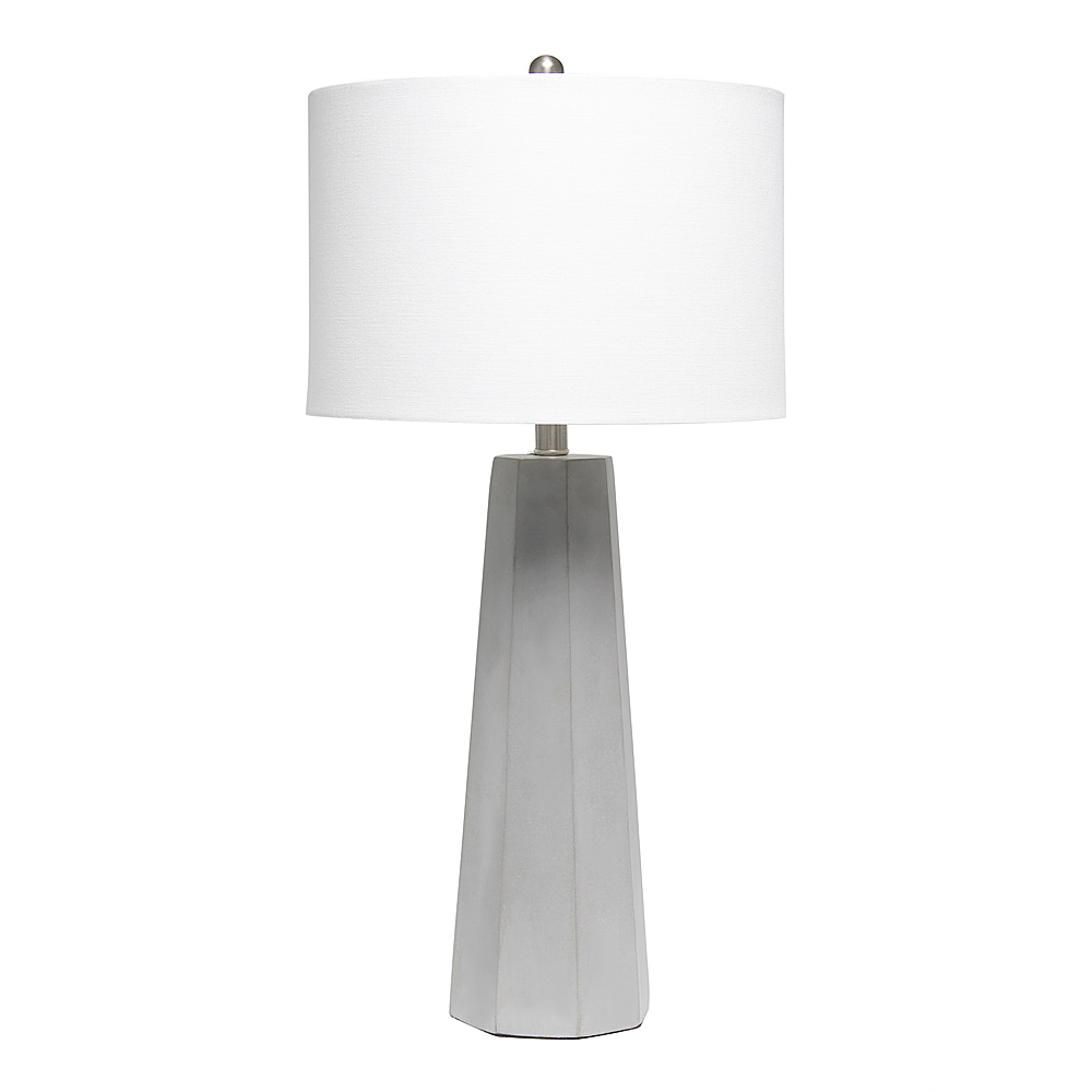 Angle. Lalia Home - Concrete Pillar Table Lamp with White Fabric Shade - Gray/White.