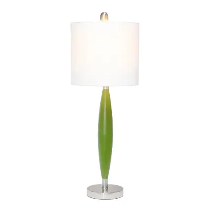 Front. Lalia Home - Stylus Table Lamp with White Fabric Shade - Green.