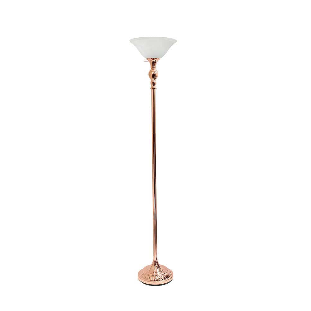 Angle View: Elegant Designs - 1 Light Torchiere Floor Lamp with Marbleized White Glass Shade - Rose Gold