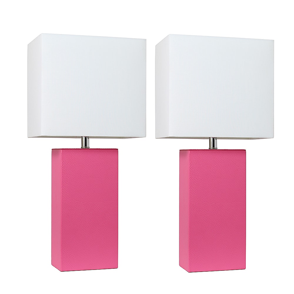 Angle View: Elegant Designs 2 Pack Modern Leather Table Lamps with White Fabric Shades, Hot Pink