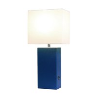 Elegant Designs - Modern Leather Table Lamp with USB and White Fabric Shade - Blue - Front_Zoom