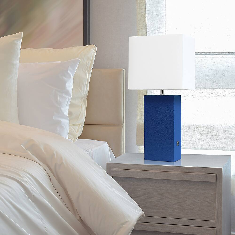 Alt View 11. Elegant Designs - Modern Leather Table Lamp with USB and White Fabric Shade - Blue.