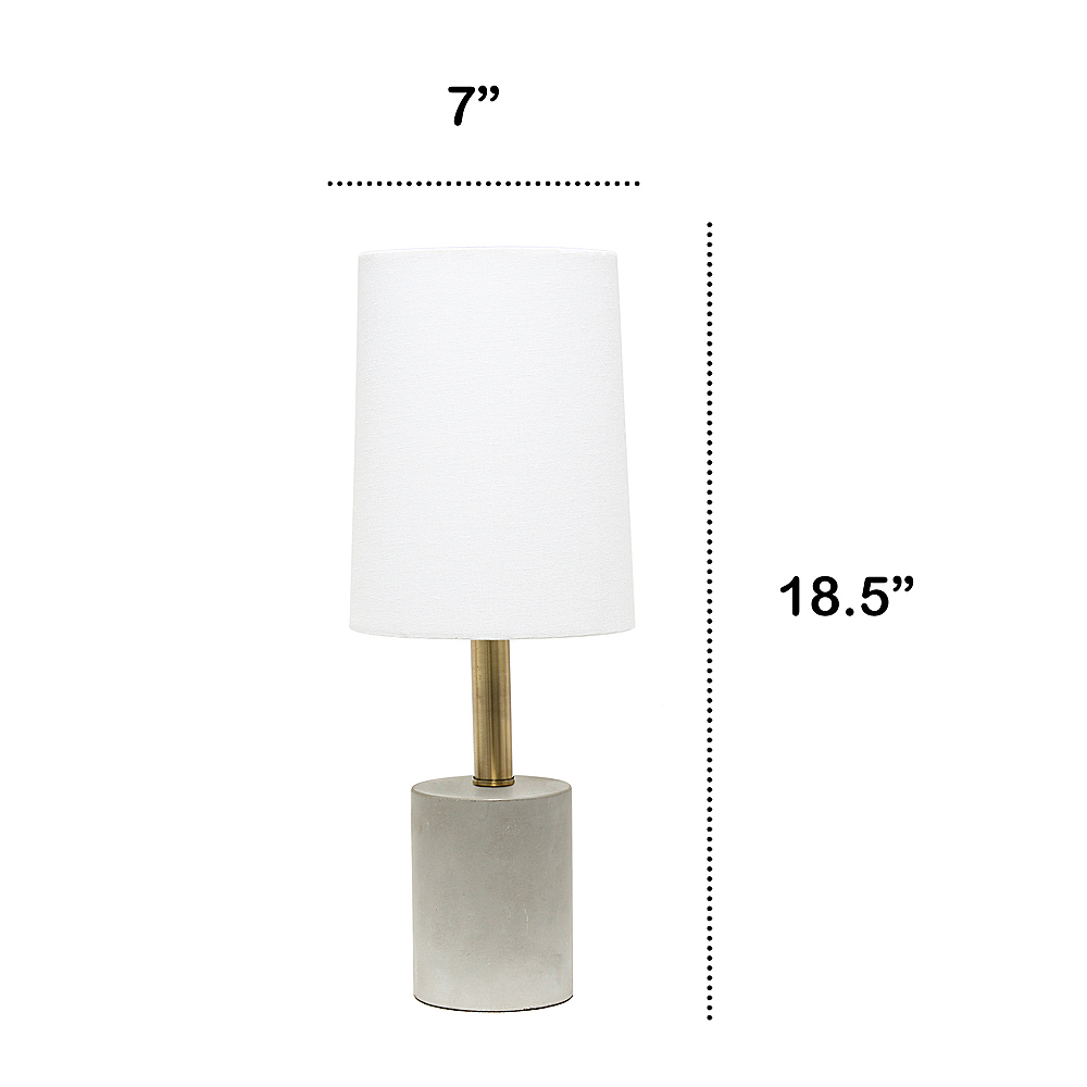 Left View: Lalia Home Antique Brass Concrete Table Lamp with Linen Shade, White