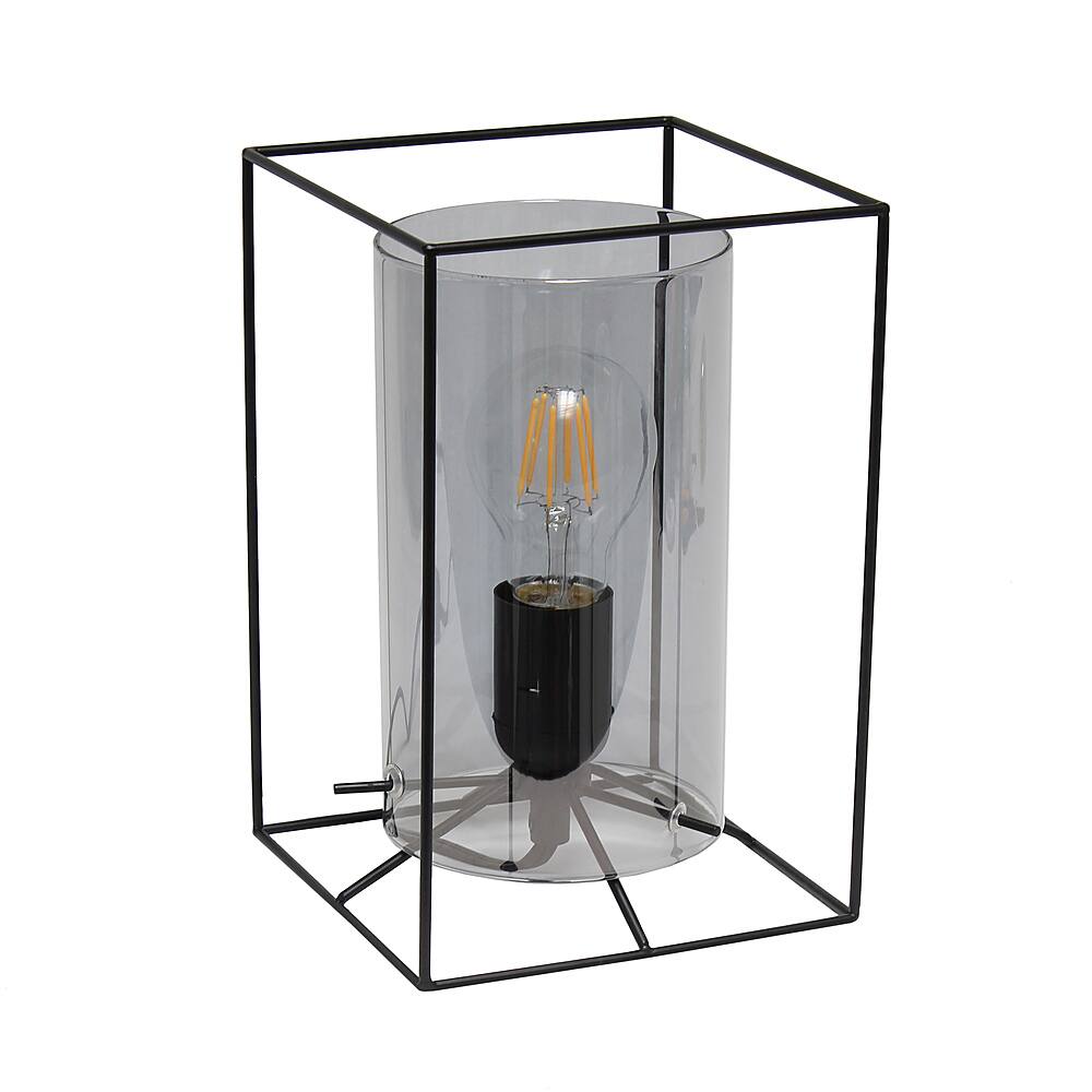 Angle View: Lalia Home Black Framed Table Lamp with Smoked Cylinder Glass Shade, Small