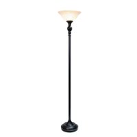 Elegant Designs - 1 Light Torchiere Floor Lamp with Marbelized White Glass Shade - Restoration Bronze and White - Front_Zoom