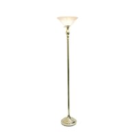 Elegant Designs - 1 Light Torchiere Floor Lamp with Marbleized White Glass Shade - Gold - Front_Zoom