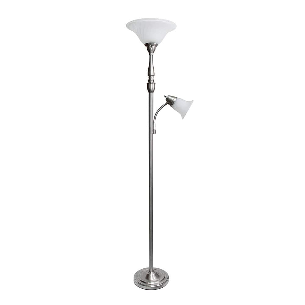 Angle View: Elegant Designs - 2 Light Mother Daughter Floor Lamp with White Marble Glass - Brushed Nickel