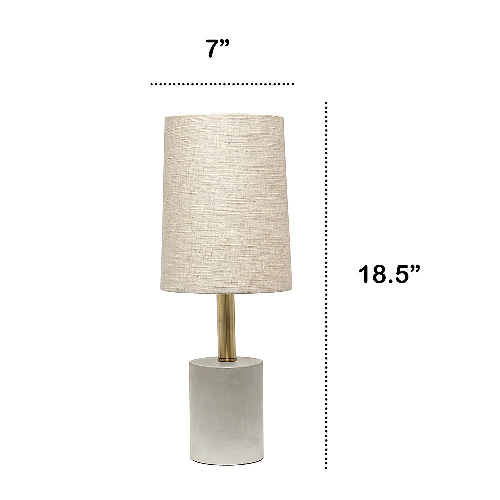 Left View: Lalia Home - Antique Brass Concrete Table Lamp with Linen Shade