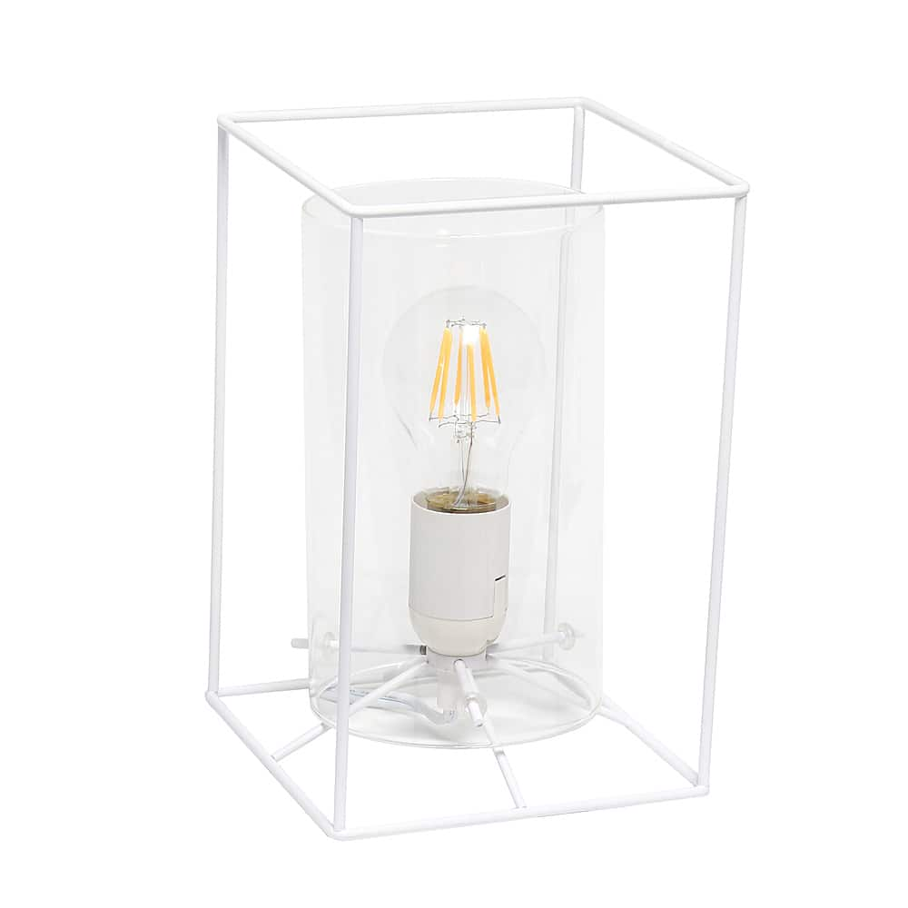 Angle View: Lalia Home White Framed Table Lamp with Clear Cylinder Glass Shade, Small