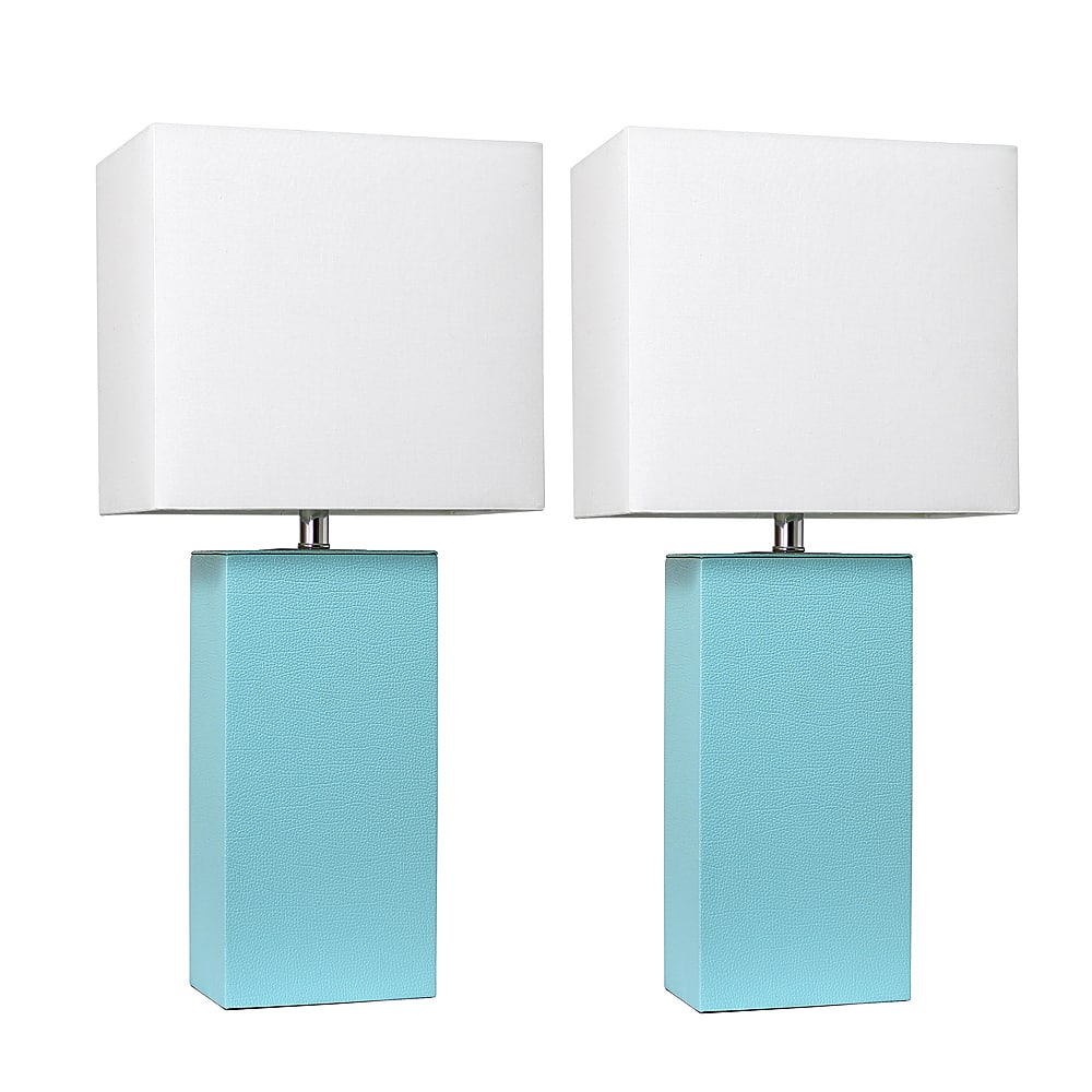 Angle View: Elegant Designs - 2 Pack Modern Leather Table Lamps with White Fabric Shades - Aqua