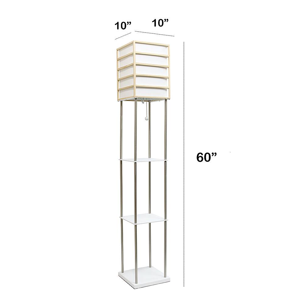 Left View: Lalia Home 1 Light Metal Etagere Floor Lamp with Storage Shelves and Linen Shade, Light Wood